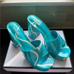 Larroude Dolly Turquoise Platform Heels